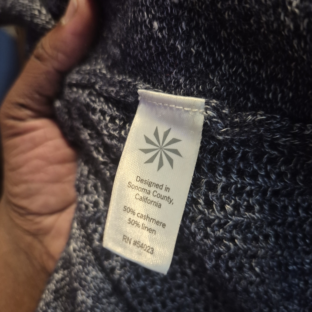 Athleta Cabrillo Knit Cashmere & Linen Blend Navy Blue Open Cardigan Size S - Picture 6 of 6